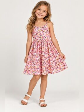 Jumping Beans Girls Size 6X Pink Floral Sundress Spaghetti Strap Dress
